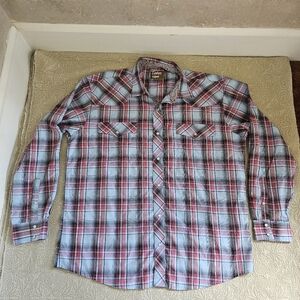 Cowboy Legend 3x mens western pearl snap, blue and pink plaid, long sleeve